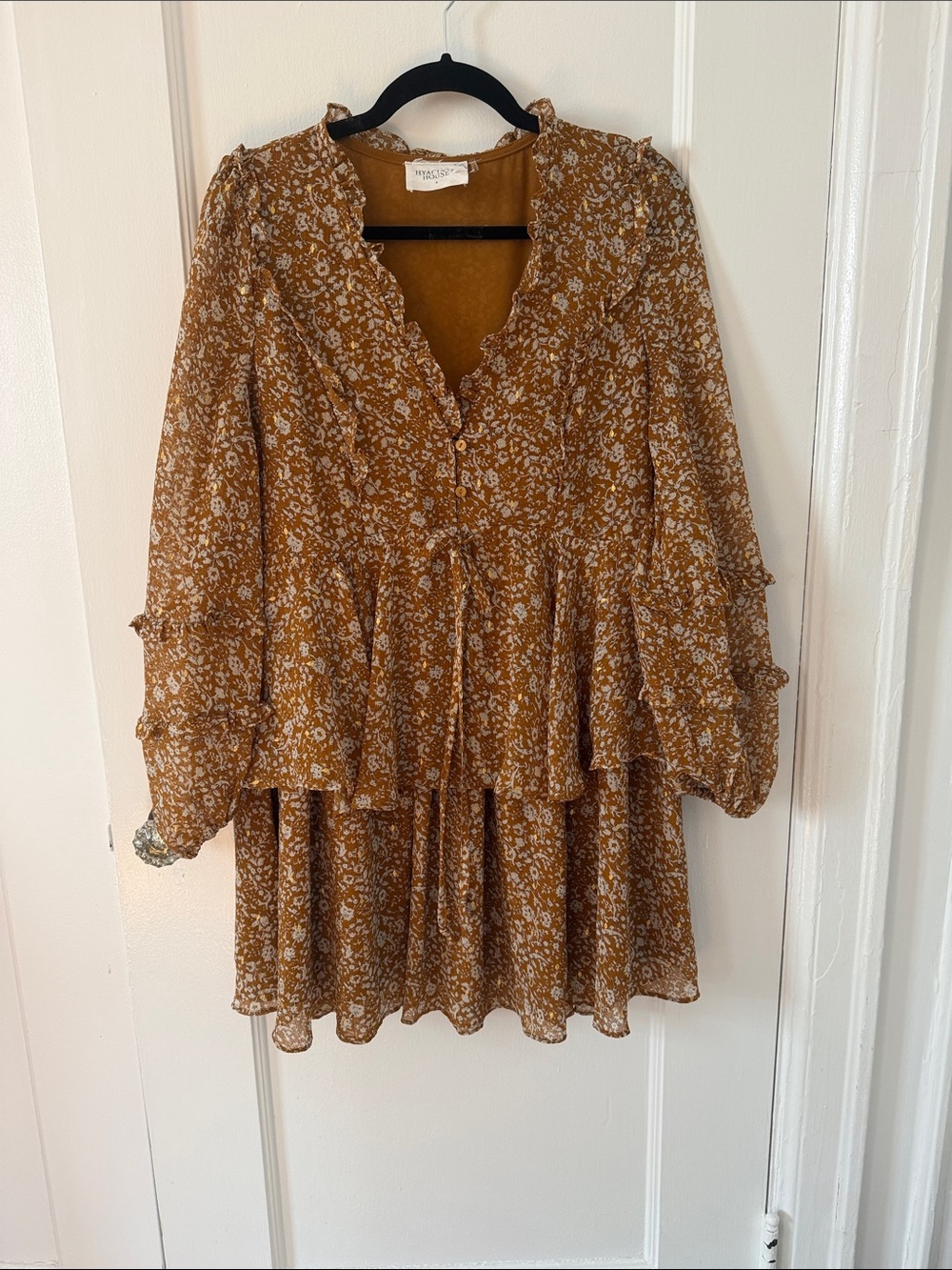 Tuckernuck Hyacinth House Liza Mustard Floral Ruffle Mini Dress